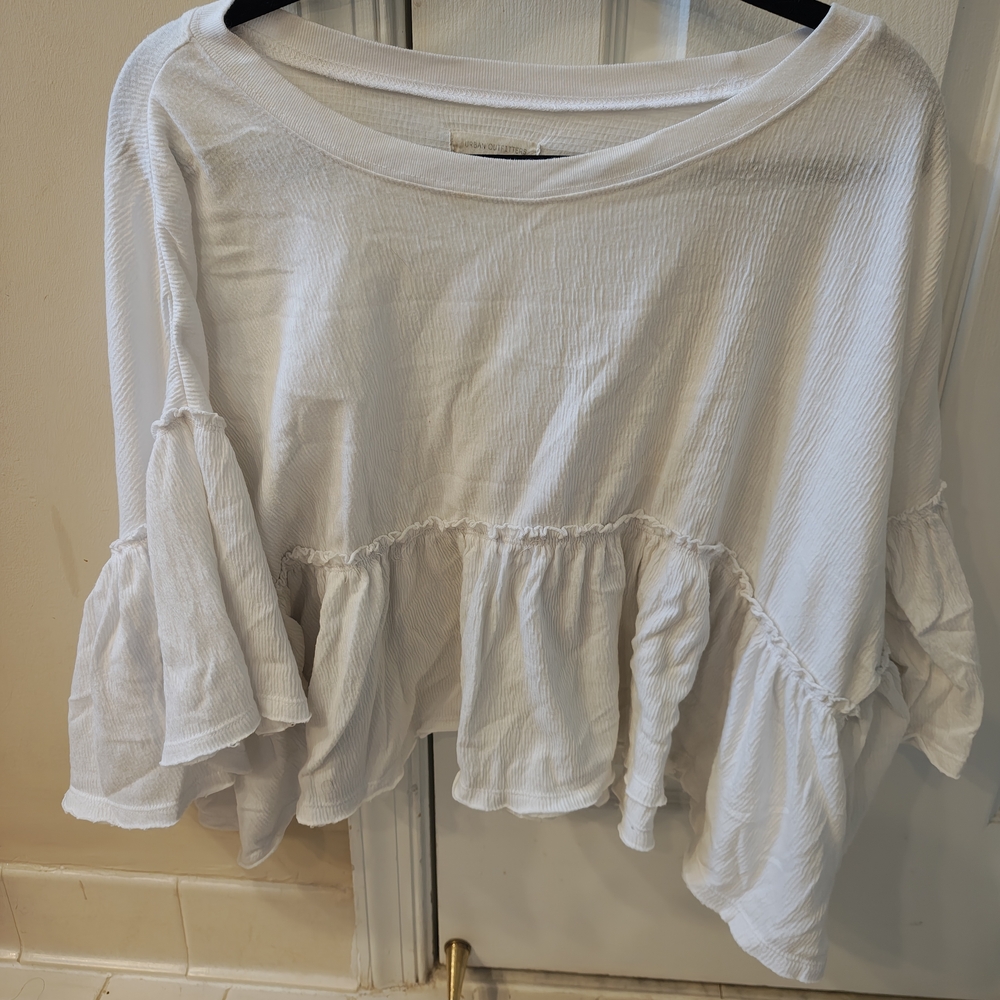 Urban Outfitters White Boho Ruffled Peplum Top